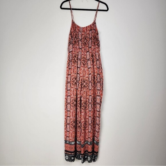 Purple Snow Wide Leg Jumpsuit Bohemian Ethnic Print Palazzo Spaghetti Straps M - Picture 3 of 15